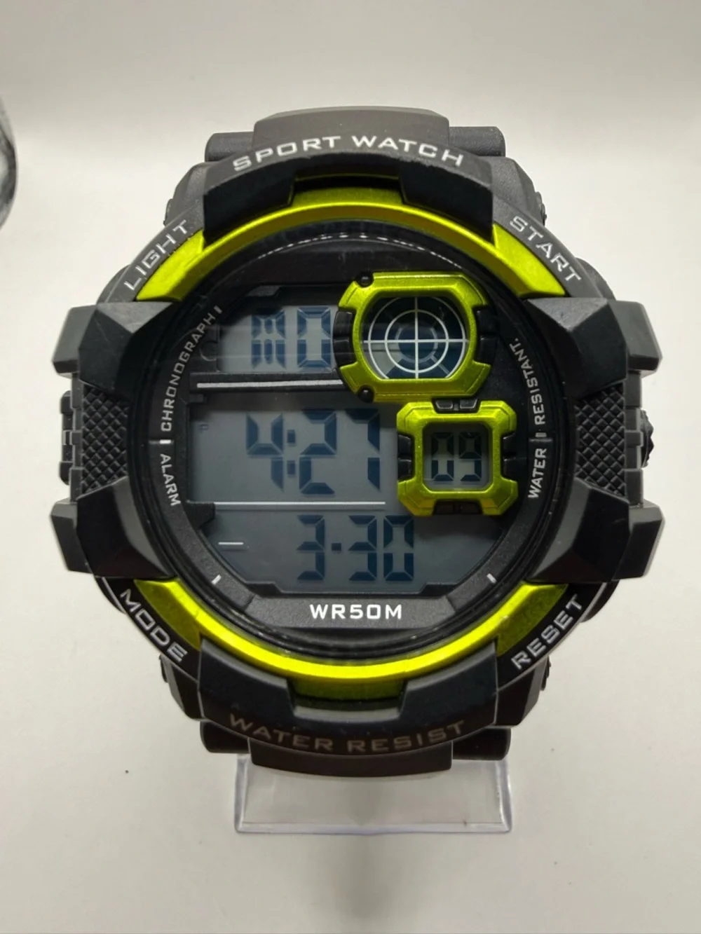 George Men's Digital Sport Wristwatch Plastic Strap Black Yellow Bezel Beautiful
